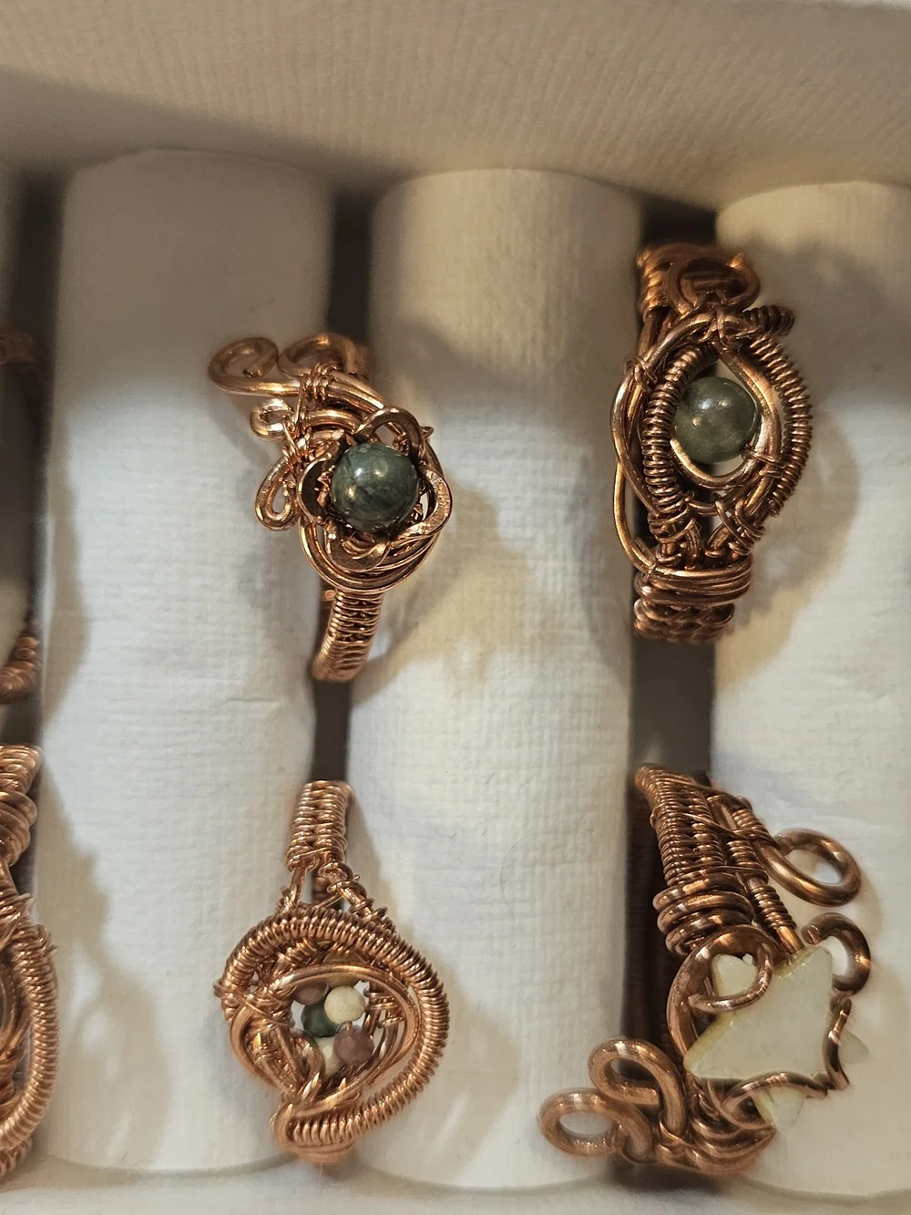 Handcrafted Copper Wire Wrap Ring in Copper Tone with Gem Accents Lot Of 8